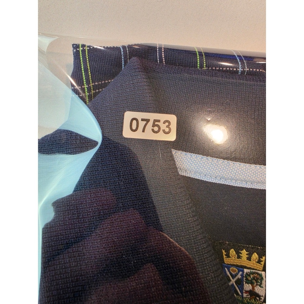 St. Andrews of Scotland Mens Large Navy Blue Plaid Golf Polo Shirt Crest Logo - Picture 7 of 7